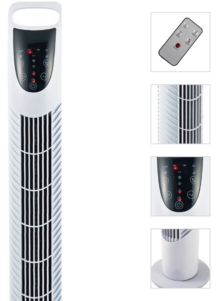 HOMCOM Ventilatore colonna oscillante silenzioso 40 W telecomando pannello di controllo tattile 3 velocità Ø18 x 78,5H cm bianco