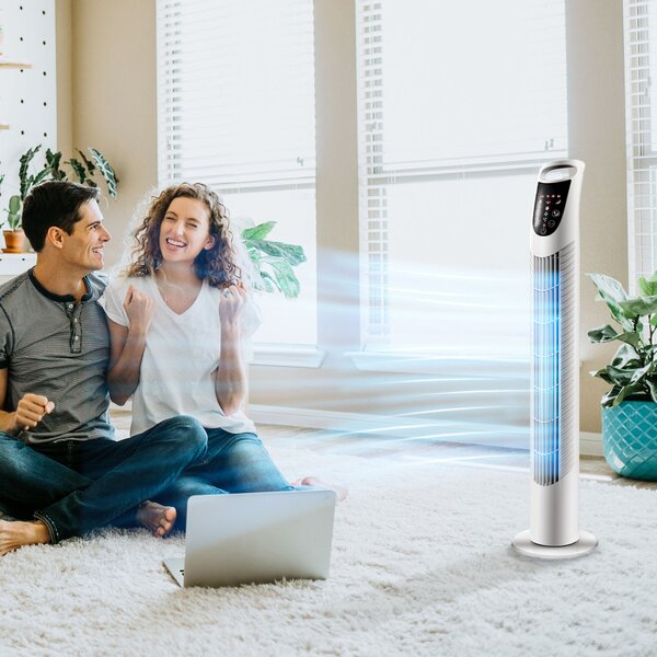 HOMCOM Ventilatore colonna oscillante silenzioso 40 W telecomando pannello di controllo tattile 3 velocità Ø18 x 78,5H cm bianco