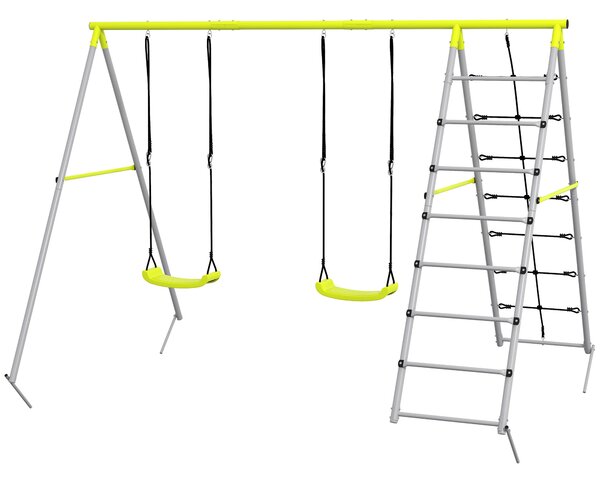 Outsunny 4 in 1 altalena da giardino per bambini con 2 seggiolino altalena scala per scalare e rete per l'arrampicata verde