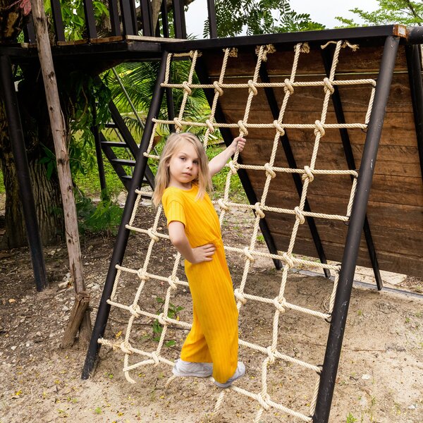 Outsunny Rete d'arrampicata per bambini 3-6 anni rete di protezione per area giochi Ninja percorso ad ostacoli dim. 1,5 x 2 m