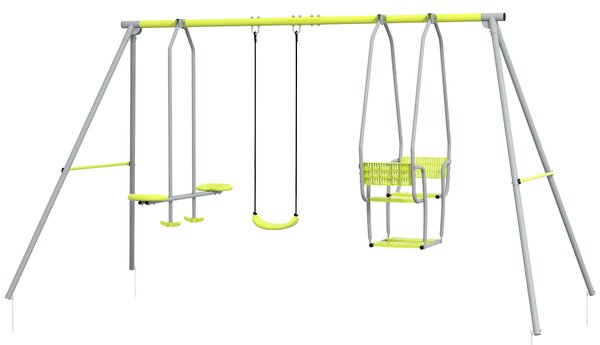 Outsunny 3 in 1 altalena portico per bambini con 2 posti affiancati e 1 seggiolino altalena carico max. 225 kg verde