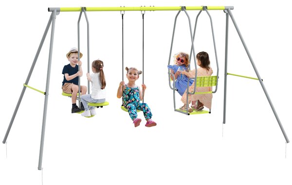 Outsunny 3 in 1 altalena portico per bambini con 2 posti affiancati e 1 seggiolino altalena carico max. 225 kg verde