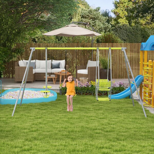 Outsunny 3 in 1 altalena portico per bambini con 2 posti affiancati e 1 seggiolino altalena carico max. 225 kg verde