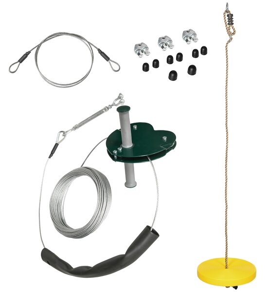 Outsunny Teleferica per bambini 6-10 anni con manico antiscivolo, corda regolabile e dispositivo di protezione, giallo