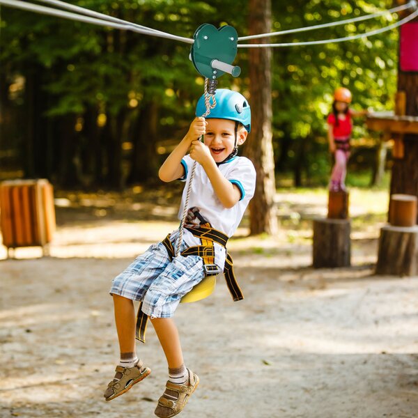 Outsunny Teleferica per bambini 6-10 anni con manico antiscivolo, corda regolabile e dispositivo di protezione, giallo