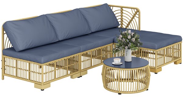 Outsunny Set Salotto in Rattan da Giardino con Divano Modulabile, Cuscini e Tavolino da Caffè, Grigio