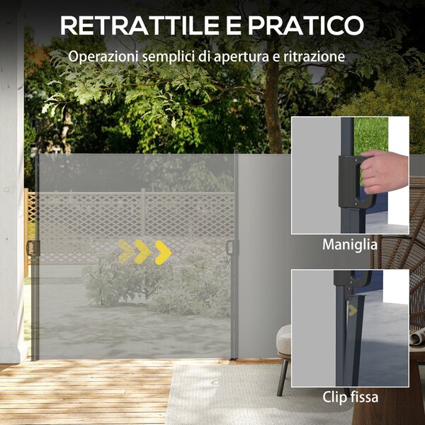 Outsunny Tenda Laterale Retrattile 400x160 cm con Maniglia, in Metallo, Alluminio e Poliestere, Grigio Chiaro