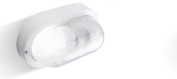 Plafoniera in termoplastico ECHO OVALE senza gabbia dimensioni 2,05x9,2xh 12 cm - E 27 IP 44 Diffusore in vetro stampato trasparente Bianco