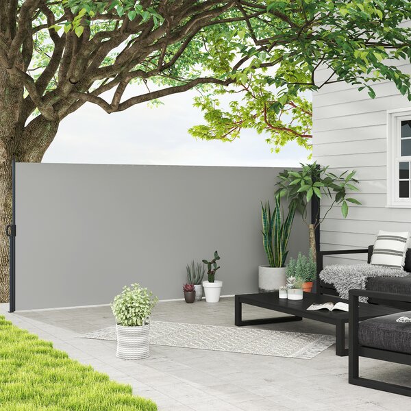 Outsunny Tenda Laterale Retrattile 400x160 cm con Maniglia, in Metallo, Alluminio e Poliestere, Grigio Chiaro