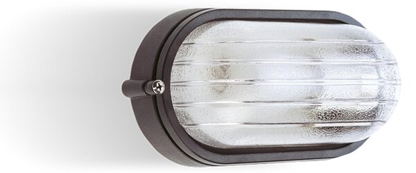 Plafoniera in termoplastico Piccola INDUSTRIALE OVALE Senza Gabbia in alluminio Dimensioni 2,13x8,8xh 10,7 cm - E 27 IP 54 Diffusore in vetro stampato trasparente Nero