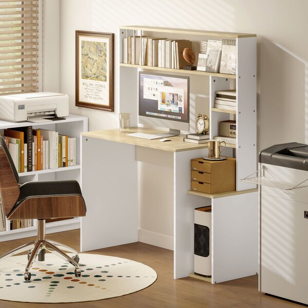 HOMCOM Scrivania Moderna per PC con Libreria, Scaffale e Porta CPU, 113x45x138.5 cm, Rovere