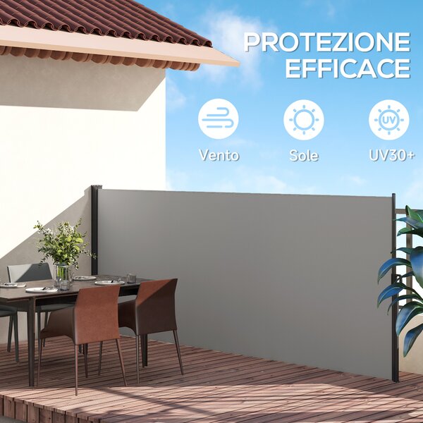 Outsunny Tenda Laterale Retrattile 400x160 cm con Maniglia, in Metallo, Alluminio e Poliestere, Grigio Chiaro