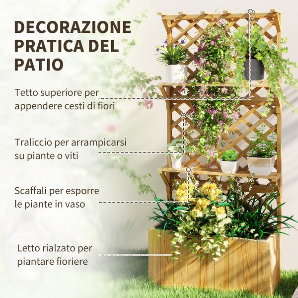 Outsunny Fioriera da Esterno Rialzata in PP da 2 Pezzi con Sistema Autoirrigante, 40x40x44cm, Marrone