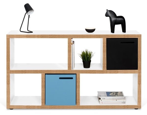 Libreria bianca con bordo in legno 150x83 cm Berlin - TemaHome