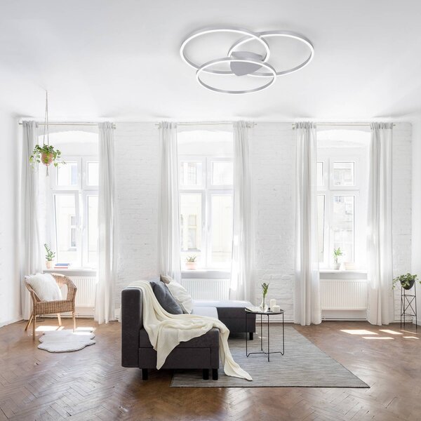 Q-Smart-Home Plafoniera smart Q-Kate, dimmerabile, Alluminio / Grigio / Zincato, Soggiorno / Sala da pranzo, Alluminio, Moderno