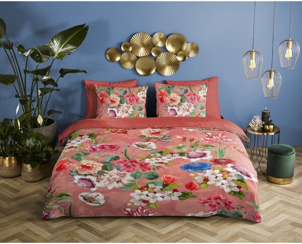 Lenzuolo singolo in cotone biologico arancione Flowery, 140 x 220 cm Organic - Descanso