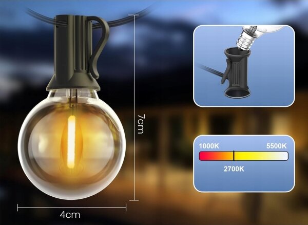 Catena luminosa decorativa LED per esterni 20xE12/1W/230V, 20 m, IP65, nera