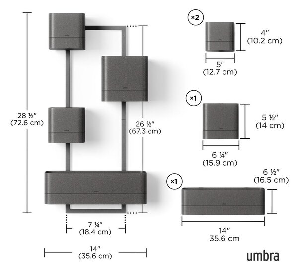 Vasi di plastica sospesi per erbe aromatiche in set di 4 pezzi Cubiko - Umbra