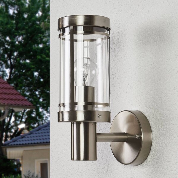 Lindby applique da esterno Djori, color alluminio, acciaio inox, E27 Djori Lindby, dimmerabile, Alluminio / Grigio / Zincato, Acciaio Inox, Moderno