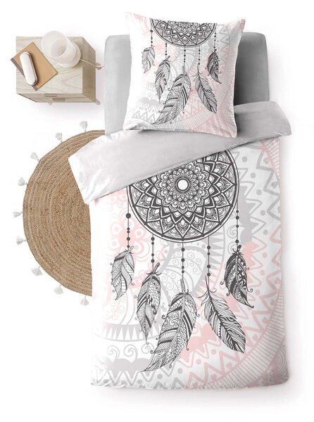 Biancheria da letto in cotone bianco e rosa per letto singolo 140x200 cm Namaste - douceur d'intérieur