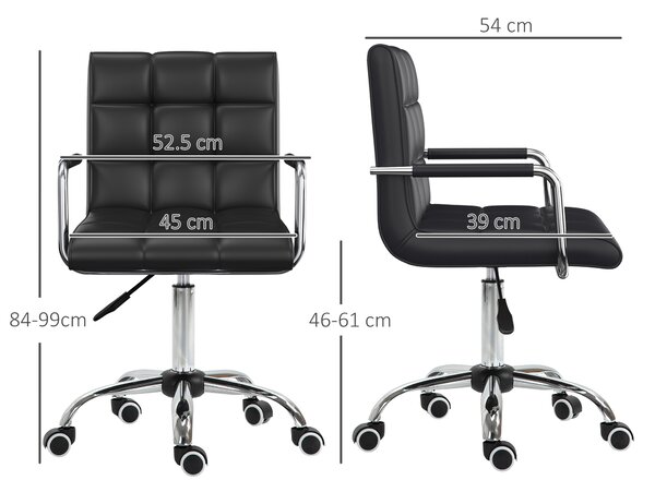 HOMCOM Sedia da Ufficio Girevole con Rotelle, Braccioli e Altezza Regolabile, Poltrona da Ufficio Imbottita Ergonomica in Pelle PU, Nero | Aosom Italy