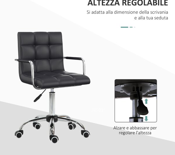 HOMCOM Sedia da Ufficio Girevole con Rotelle, Braccioli e Altezza Regolabile, Poltrona da Ufficio Imbottita Ergonomica in Pelle PU, Nero | Aosom Italy