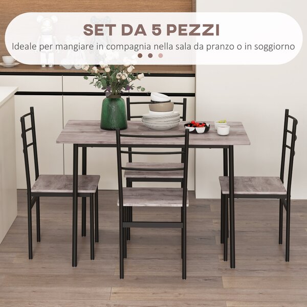 HOMCOM Set Tavolo e Sedie 5 Pezzi Salvaspazio con Tavolo da Cucina Rettangolare e 4 Sedie Moderne, in MDF e Acciaio|Aosom