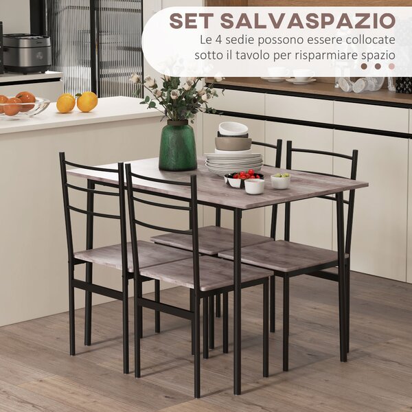 HOMCOM Set Tavolo e Sedie 5 Pezzi Salvaspazio con Tavolo da Cucina Rettangolare e 4 Sedie Moderne, in MDF e Acciaio|Aosom