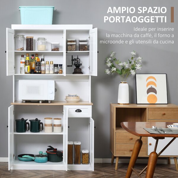 HOMCOM Mobile Dispensa Cucina in Legno con Armadietti e Cassetto Stile Country, 101x39x180cm, Bianco|Aosom