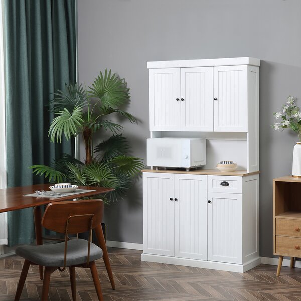 HOMCOM Mobile Dispensa Cucina in Legno con Armadietti e Cassetto Stile Country, 101x39x180cm, Bianco|Aosom