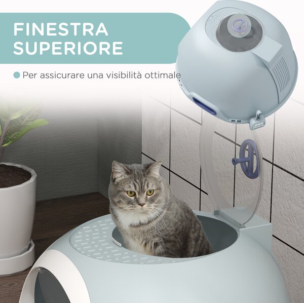 PawHut Lettiera per Gatti Chiusa con Vassoio Estraibile, 2 Ingressi e Paletta, 47x55x44cm, Azzurro|Aosom