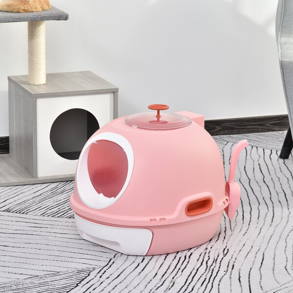 PawHut Lettiera per Gatti Chiusa con Vassoio Estraibile, 2 Ingressi e Paletta, 47x55x44cm, Rosa|Aosom