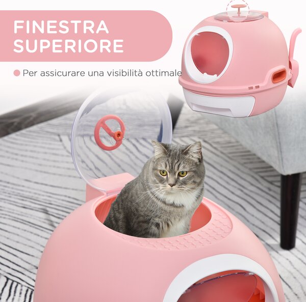 PawHut Lettiera per Gatti Chiusa con Vassoio Estraibile, 2 Ingressi e Paletta, 47x55x44cm, Rosa|Aosom