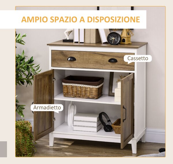 HOMCOM Mobile Multiuso in Truciolato con Armadietto e Cassetto in Stile Rustico, 78.5x39x89.4cm, Bianco|Aosom