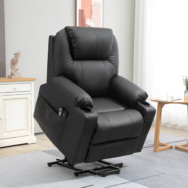 HOMCOM Poltrona Alzapersona Reclinabile max 135° con 8 Punti Massaggianti e Poggiapiedi, 88x92x106 cm, Nero|Aosom