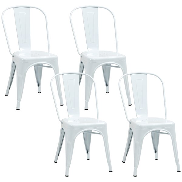 HOMCOM Set da 4 Sedie da Cucina Impilabili dallo Stile Industriale in Acciaio, 53x45x85 cm, Bianco