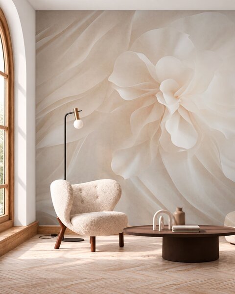 Carta da parati Un voluminoso fiore bianco tra forme delicate e fluide, Carta da parati Buffer, w05894 : Uwalls.it