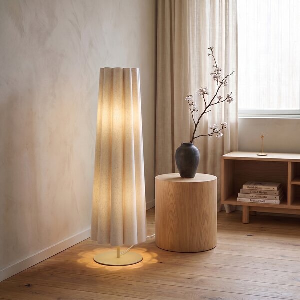 Lampada da terra Japandi beige con paralume in tessuto 95 cm 2 luci - Jenni