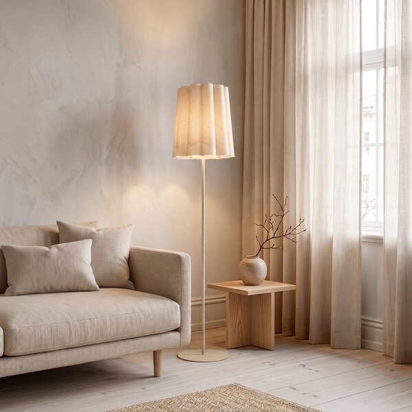 Lampada da terra Japandi beige con paralume in tessuto 160 cm - Jenni