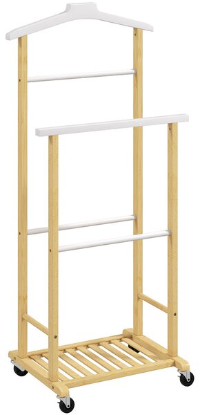 HOMCOM Appendiabiti da Terra con Ruote, Barre, Mensola, in Bambù, Design Nordico, 47x33.7x105.5 cm, Color Legno | Aosom Italy