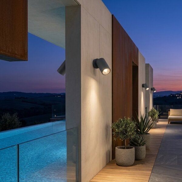 Applique moderno top light oslo 1 ga gu10 led ip65 orientabile alluminio vetro - Top Light