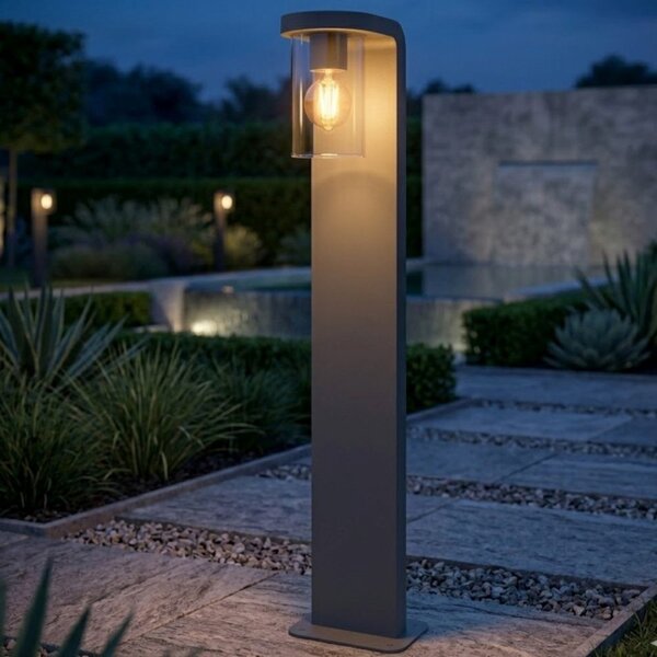 Lampioncino moderno top light lugano pa80 ga e27 led ip54 alluminio vetro - Top Light