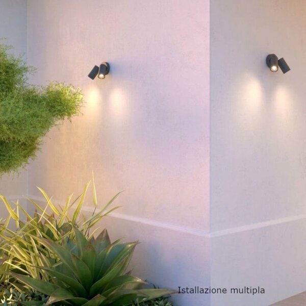 Applique moderno top light oslo 2 ga gu10 led ip65 orientabile alluminio vetro - Top Light
