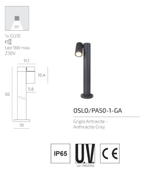Lampioncino moderno top light oslo pa50 pa80 1 ga gu10 led ip65 orientabile alluminio vetro - Top Light