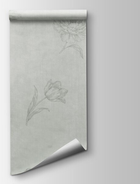 Carta da parati Motivo floreale bianco e grigio, Carta da parati Floreale, Carta da parati popolare, t00984v3 - Tapeko.it
