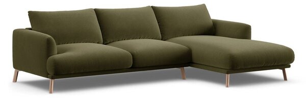 Divano angolare verde (con penisola a destra/con chaise lounge) con rivestimento in velluto Naomi – Micadoni