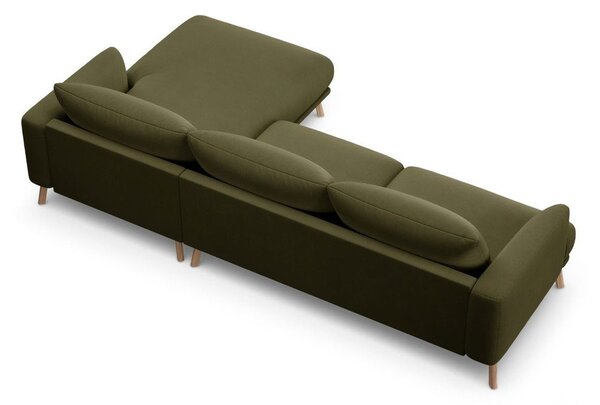 Divano angolare verde (con penisola a destra/con chaise lounge) con rivestimento in velluto Naomi – Micadoni