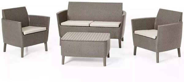 Salotto arredo completo di tavolo contenitore divano e poltrone Set Rattan Salemo Cappuccino Keter