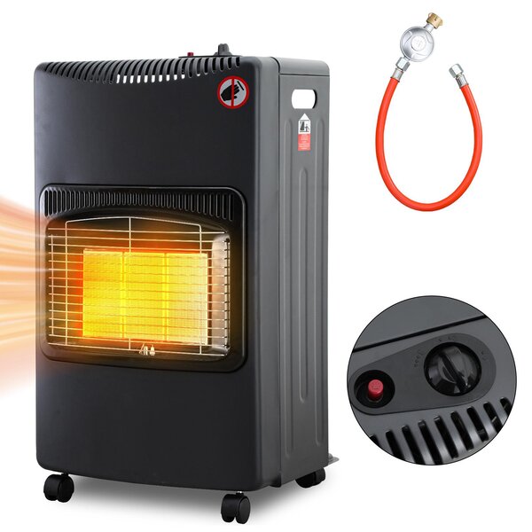 Stufa a gas Peviasot Gasofen in ceramica, 4200 Watt, con 3 livelli di potenza, sistema di sicurezza contro la mancanza di ossigeno, tubo del gas e regolatore, 4 ruote, inclusi 2 adattatori per prese europee