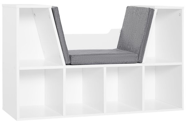 HOMCOM Libreria Scaffale 2 in 1 con Cuscini Morbidi e 6 Scomparti, Mobile Libreria Multiuso per Libri e Giochi, Scaffale a 6 Cubi per Soggiorno, Camera da Letto e Ufficio, 102x30x61 cm, Bianco | Aosom Italy